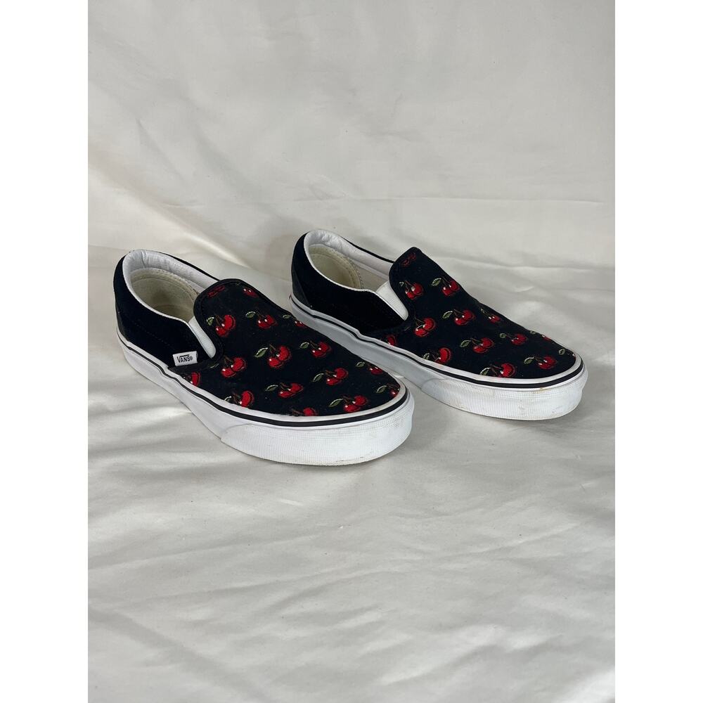 Vans Black Cherry Embroidered print slip ons. Size 7 women size 5.5 men